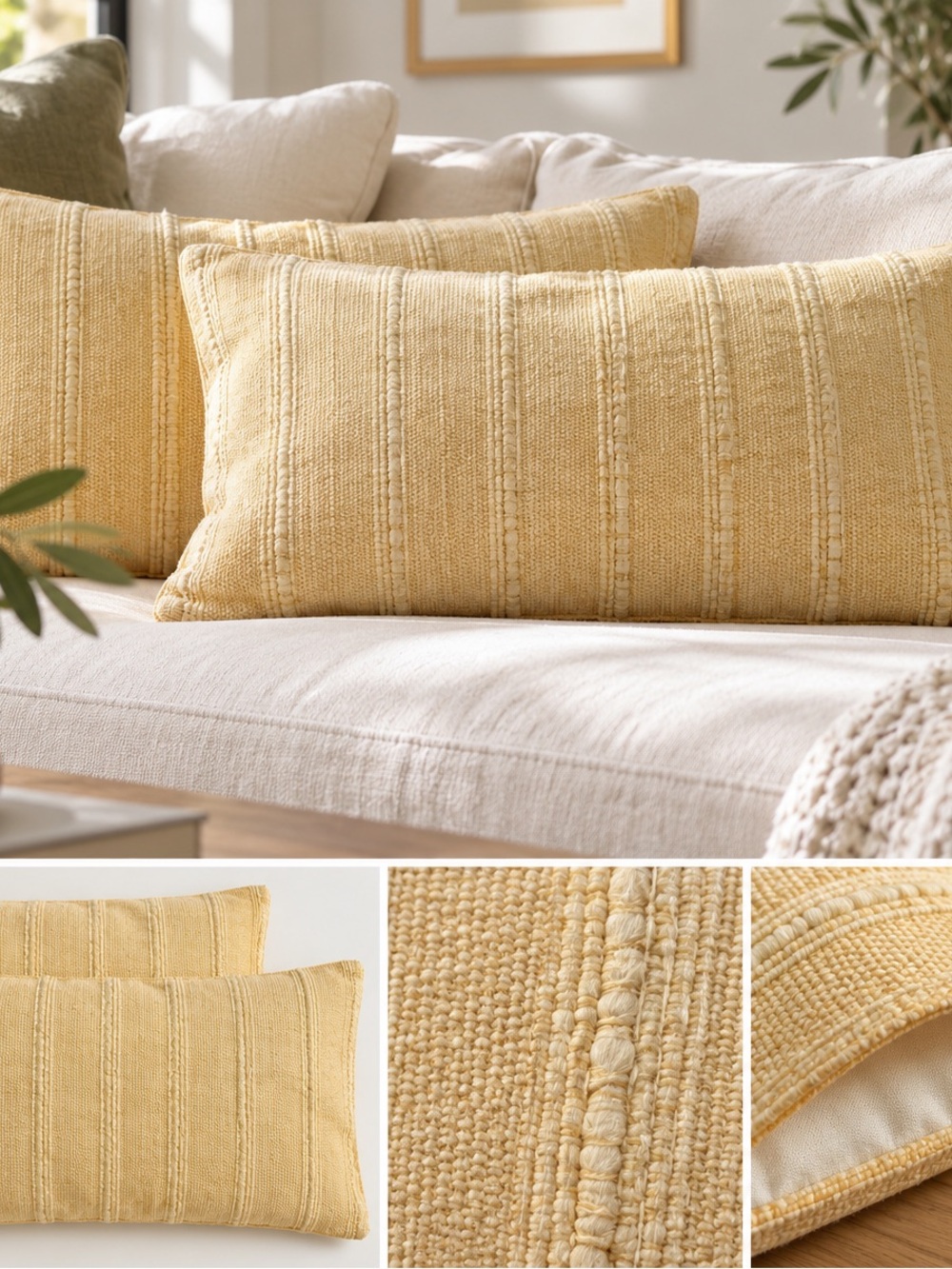 Pottery Barn 16x26 Linen Cotton Pillow Shams Set of 2 Yellow Textured